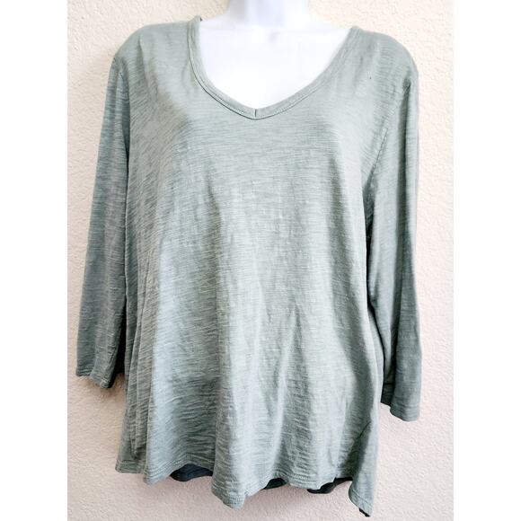 Chico's Green Heathered Ultimate Tee Top 3 XL Lightweight Soft Stretchy V Neck - Picture 1 of 4